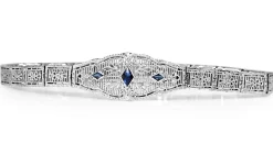 10ct White Gold Art Deco Synthetic Sapphire Filigree Bracelet