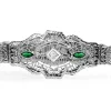 14ct White Gold Art Deco Synthetic Emerald and Old Cut Diamond Bracelet