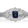 10ct White Gold Art Deco Synthetic Sapphire and Single Cut Diamond Bracelet