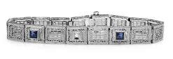 14ct White Gold Art Deco Synthetic Sapphire and Single Cut Diamond Bracelet