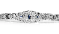 10ct White Gold Art Deco Synthetic Sapphire Filigree Bracelet