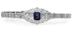 10ct White Gold Art Deco Synthetic Sapphire and Single Cut Diamond Bracelet