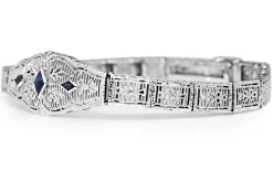 10ct White Gold Art Deco Synthetic Sapphire Filigree Bracelet