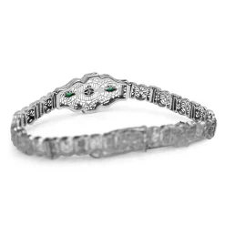 14ct White Gold Art Deco Synthetic Emerald and Old Cut Diamond Bracelet