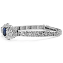 10ct White Gold Art Deco Synthetic Sapphire and Single Cut Diamond Bracelet