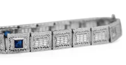 14ct White Gold Art Deco Synthetic Sapphire and Single Cut Diamond Bracelet