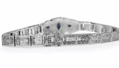 10ct White Gold Art Deco Synthetic Sapphire Filigree Bracelet