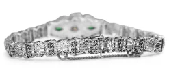 14ct White Gold Art Deco Synthetic Emerald and Old Cut Diamond Bracelet