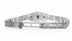 10ct White Gold Art Deco Synthetic Sapphire Filigree Bracelet