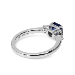 18ct White Gold Asscher Cut Sapphire and Step Cut Trapezoid Diamond 3 Stone Ring