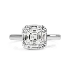 18ct White Gold Asscher Diamond Halo Ring