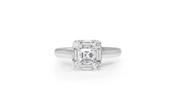 18ct White Gold Asscher Diamond Halo Ring