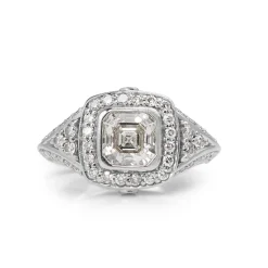18ct White Gold Asscher Diamond Halo Ring
