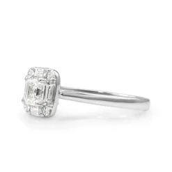 18ct White Gold Asscher Diamond Halo Ring