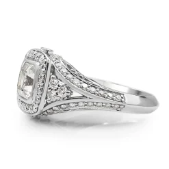 18ct White Gold Asscher Diamond Halo Ring