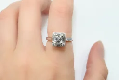18ct White Gold Asscher Diamond Halo Ring
