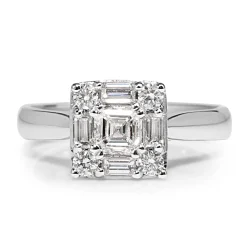 18ct White Gold Asscher Halo Diamond Ring