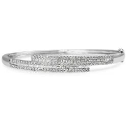 18ct White Gold Baguette and Round Diamond Bangle