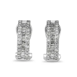 10ct White Gold Baguette and Brilliant Cut Half Hoop Diamond Earrings