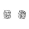 18ct White Gold Baguette and Round Diamond Halo Cluster Stud Earrings