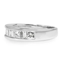 14ct White Gold Baguette and Princess Cut Diamond Band