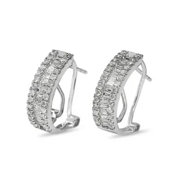10ct White Gold Baguette and Brilliant Cut Half Hoop Diamond Earrings