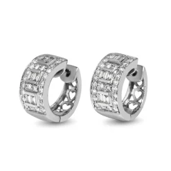 18ct White Gold Baguette and Brilliant Cut Diamond Hoop Earrings