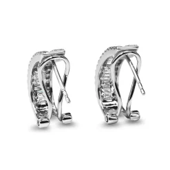 10ct White Gold Baguette and Brilliant Cut Half Hoop Diamond Earrings