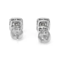 18ct White Gold Baguette and Round Diamond Halo Cluster Stud Earrings