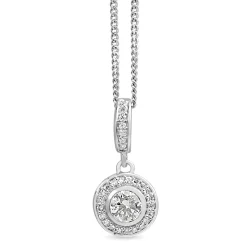 9ct White Gold Bezel Diamond Halo Necklace