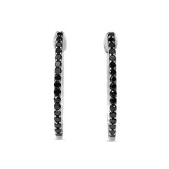 14ct White Gold Black Diamond Hoop Earrings