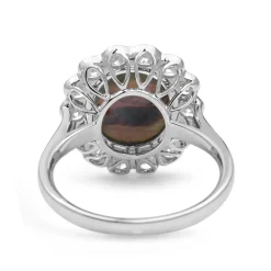 18ct White Gold Black Opal and Diamond Daisy Ring