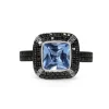9ct White Gold Blue Quartz, Black and White Diamond Halo Ring