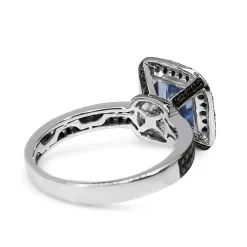 9ct White Gold Blue Quartz, Black and White Diamond Halo Ring