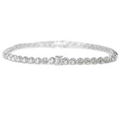 18ct White Gold Brilliant and Emerald Cut Diamond Tennis Bracelet