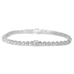 18ct White Gold Brilliant and Emerald Cut Diamond Tennis Bracelet