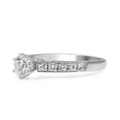 18ct White Gold Brilliant and Princess Cut Solitaire Diamond Ring