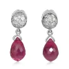 18ct White Gold Briolette Ruby and Pavè Diamond Earrings