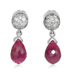 18ct White Gold Briolette Ruby and Pavè Diamond Earrings