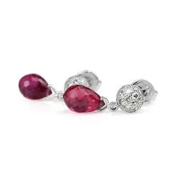 18ct White Gold Briolette Ruby and Pavè Diamond Earrings