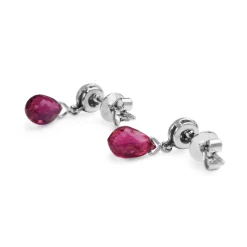 18ct White Gold Briolette Ruby and Pavè Diamond Earrings