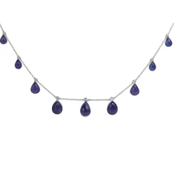 14ct White Gold Cabochon Pear Tanzanite and Diamond Necklace