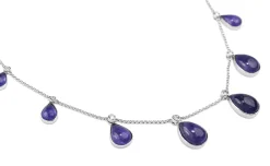 14ct White Gold Cabochon Pear Tanzanite and Diamond Necklace