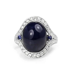 18ct White Gold Cabochon Sapphire and Diamond Ring