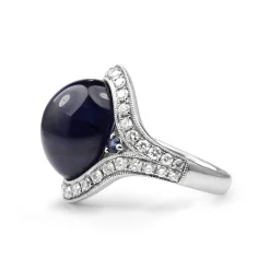 18ct White Gold Cabochon Sapphire and Diamond Ring