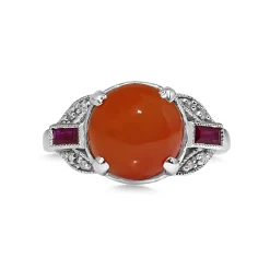 9ct White Gold Carnelian, Ruby and Diamond Art Deco Style Ring
