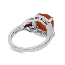 9ct White Gold Carnelian, Ruby and Diamond Art Deco Style Ring