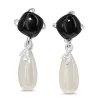 9ct White Gold Chalcedony, Diamond and Onyx Drop Earrings