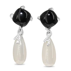 9ct White Gold Chalcedony, Diamond and Onyx Drop Earrings
