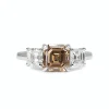 18ct White Gold Champagne Asscher Cut 3 Stone Diamond Ring